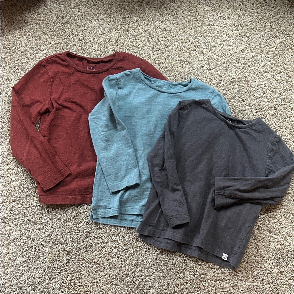 Organic cotton Long Sleeve Shirt Set - Red, Blue, and Gray